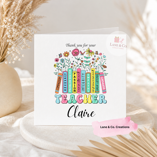6x6 Personalised Thank you Teacher Card with Envelope
