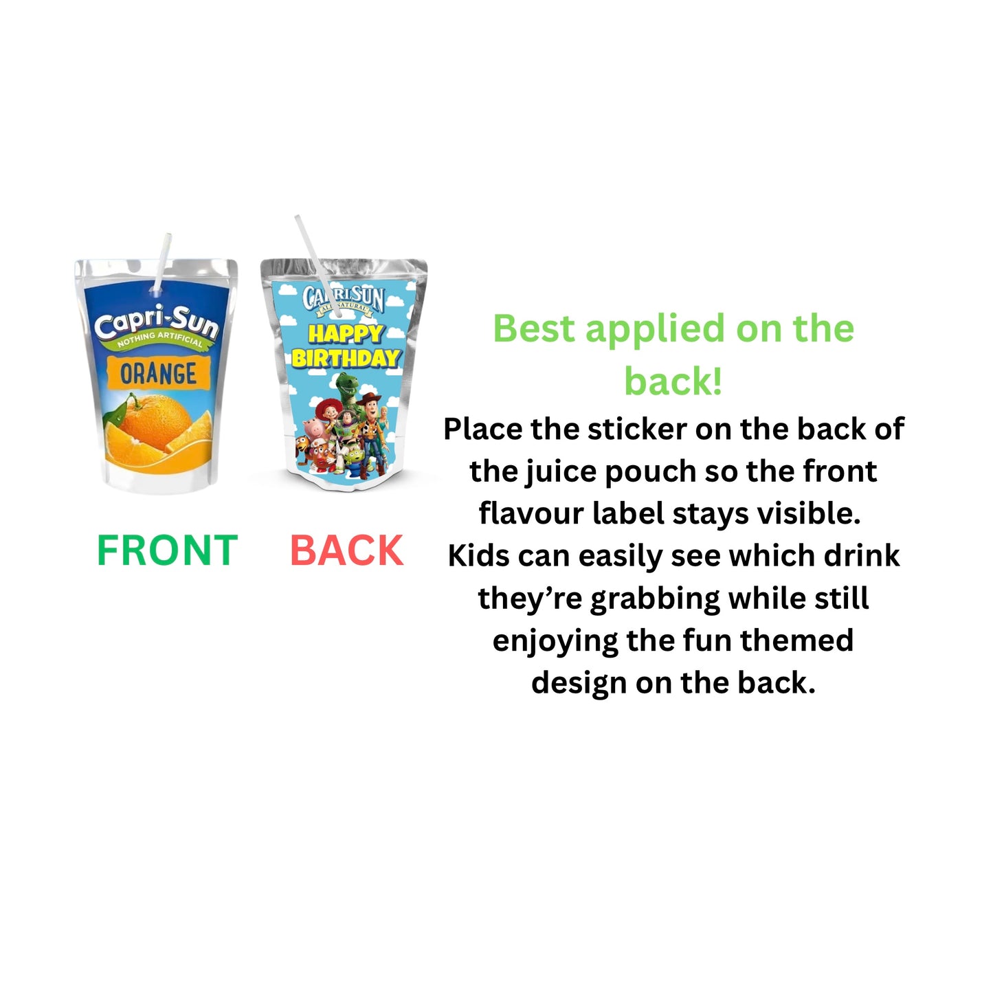 ToysTory Capri-sun Wrappers | Waterproof Label Stickers | Birthday Theme (Pack of 4)