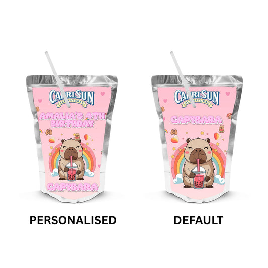 Capybara Capri-sun Wrappers | Waterproof Label Stickers | Birthday Theme (Pack of 4)