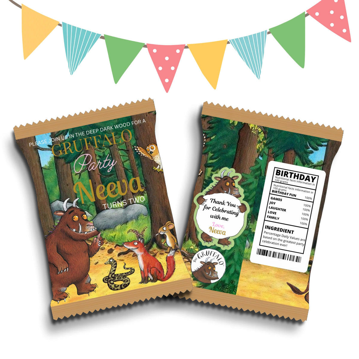 Personalised Crisps Packet | Gruffalo Design | Party Favours | Birthday Treat Bag (Pack of 10)