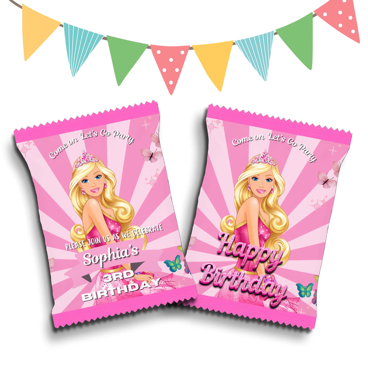 Personalised Crisps Packet | Pink Princess Design | Party Favours | Birthday Treat Bag (Pack of 10)