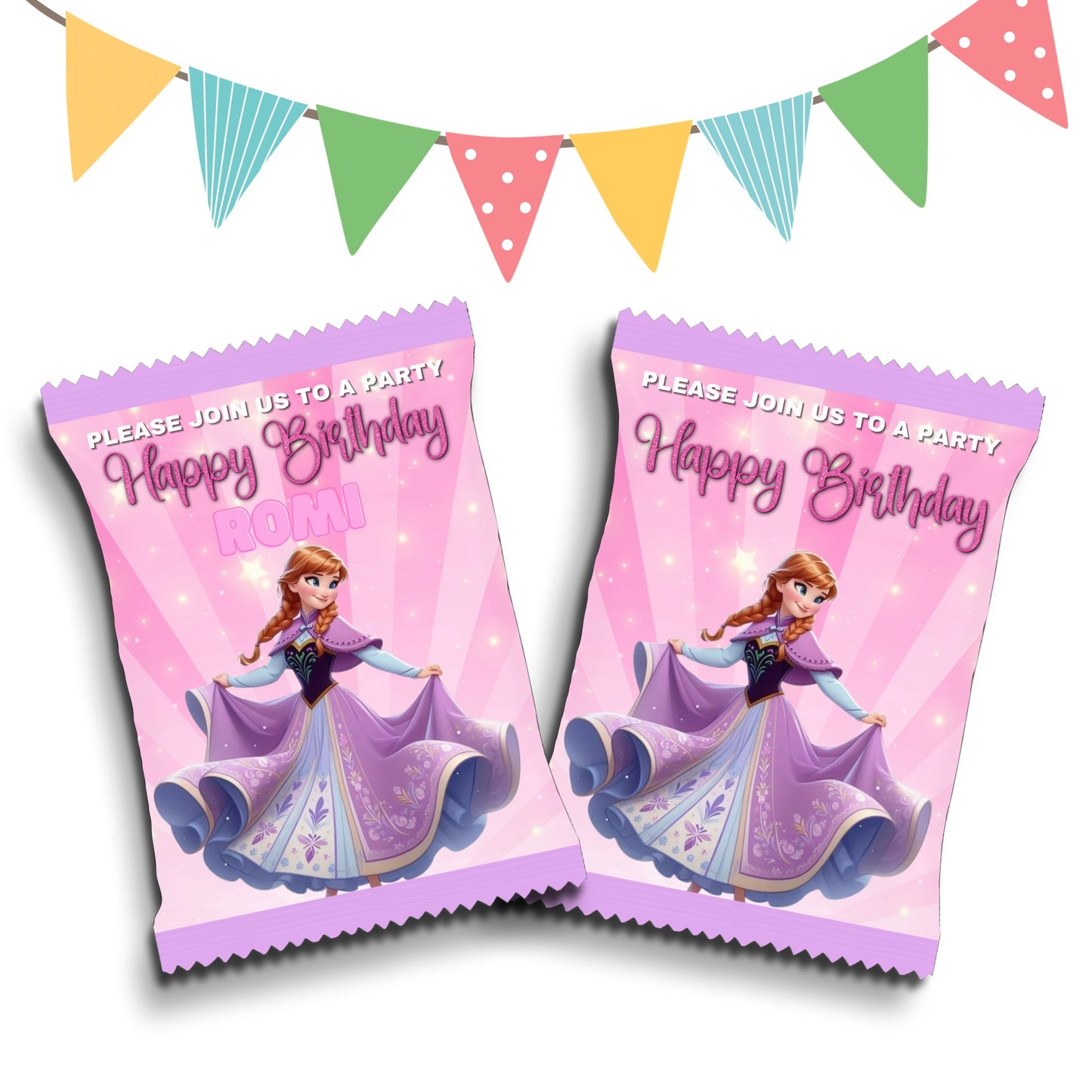 Personalised Crisps Packet | Anna Frozen Design | Party Favours | Birthday Treat Bag (Pack of 10)