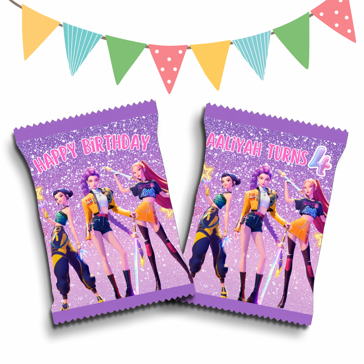 Personalised Crisps Packet | Kpop Huntrix Design | Party Favours | Birthday Treat Bag (Pack of 10)
