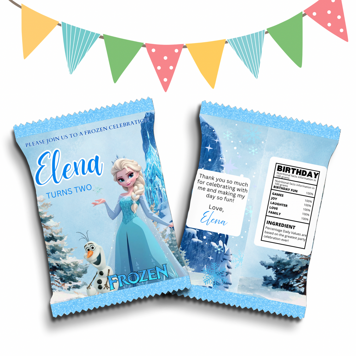 Personalised Crisps Packet | Elsa Frozen Design | Party Favours | Birthday Treat Bag (Pack of 10)