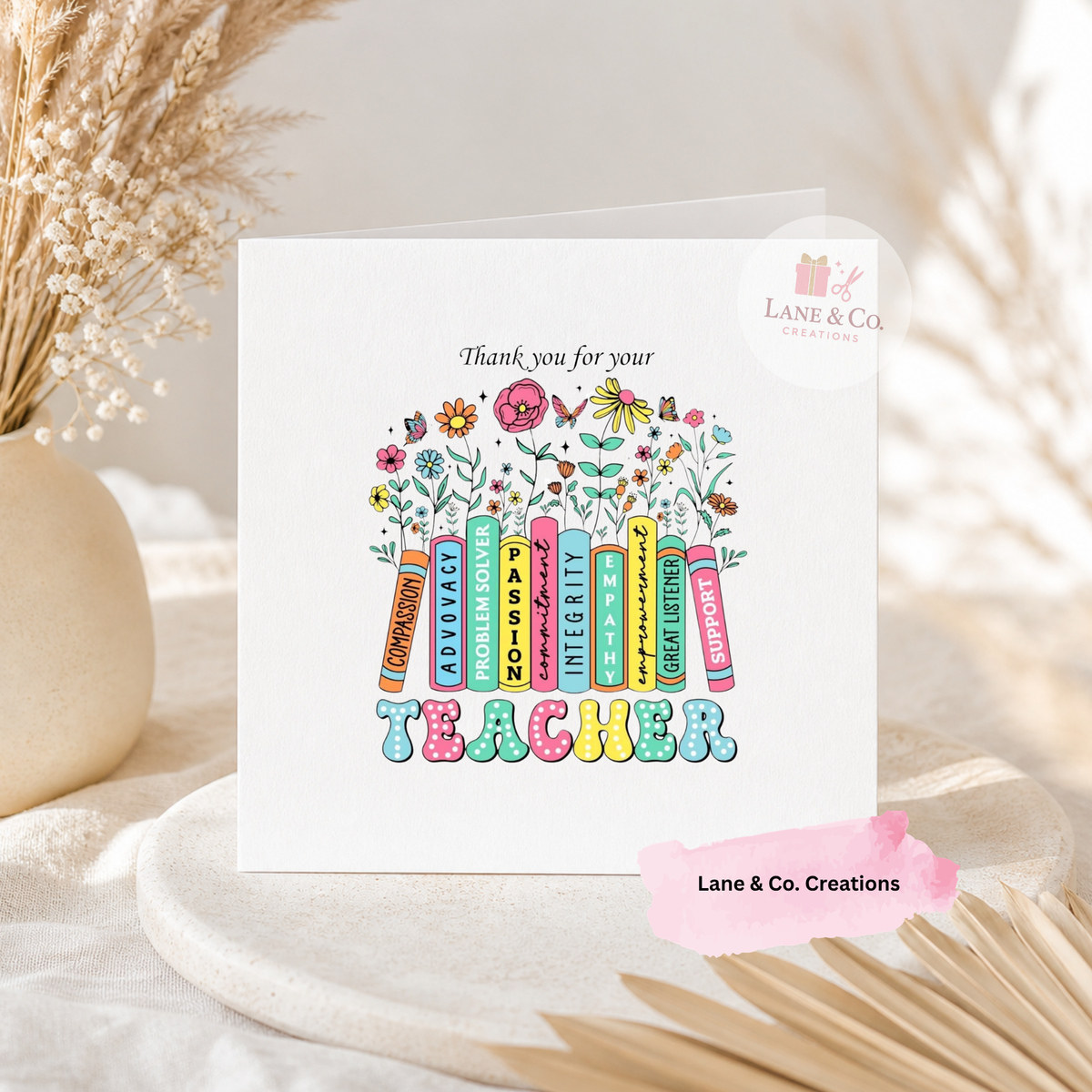 6x6 Personalised Thank you Teacher Card with Envelope