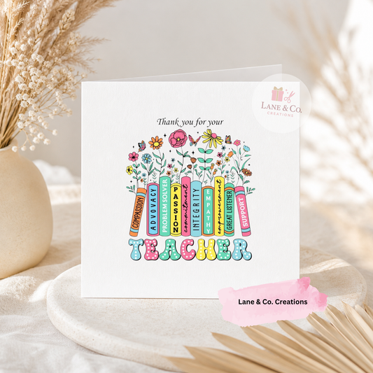 6x6 Personalised Thank you Teacher Card with Envelope