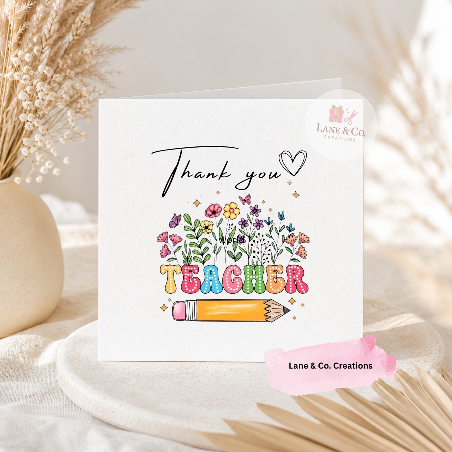 6x6 Personalised Teacher Thank You Card with Envelope