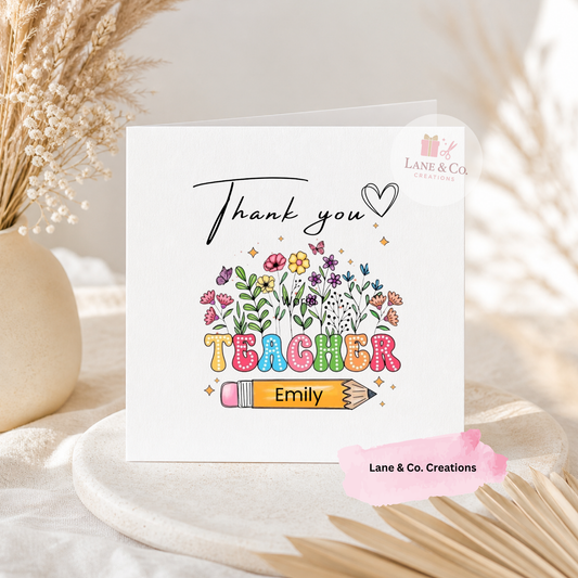 6x6 Personalised Teacher Thank You Card with Envelope
