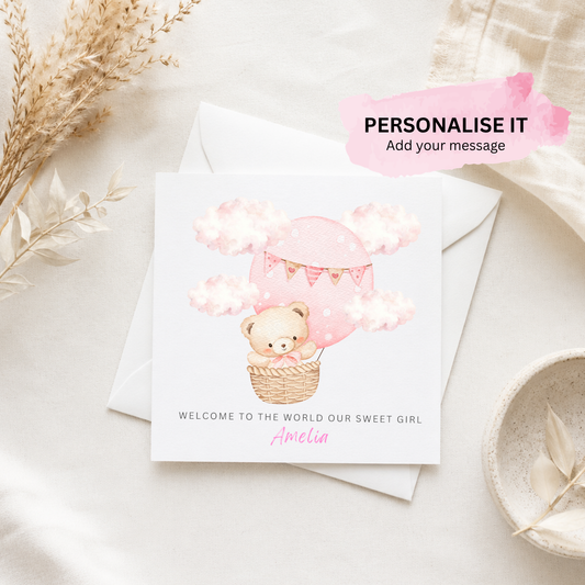 6x6 Personalised Greeting Card for Baby Girl/Boy