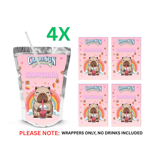 Capybara Capri-sun Wrappers | Waterproof Label Stickers | Birthday Theme (Pack of 4)