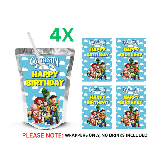 ToysTory Capri-sun Wrappers | Waterproof Label Stickers | Birthday Theme (Pack of 4)
