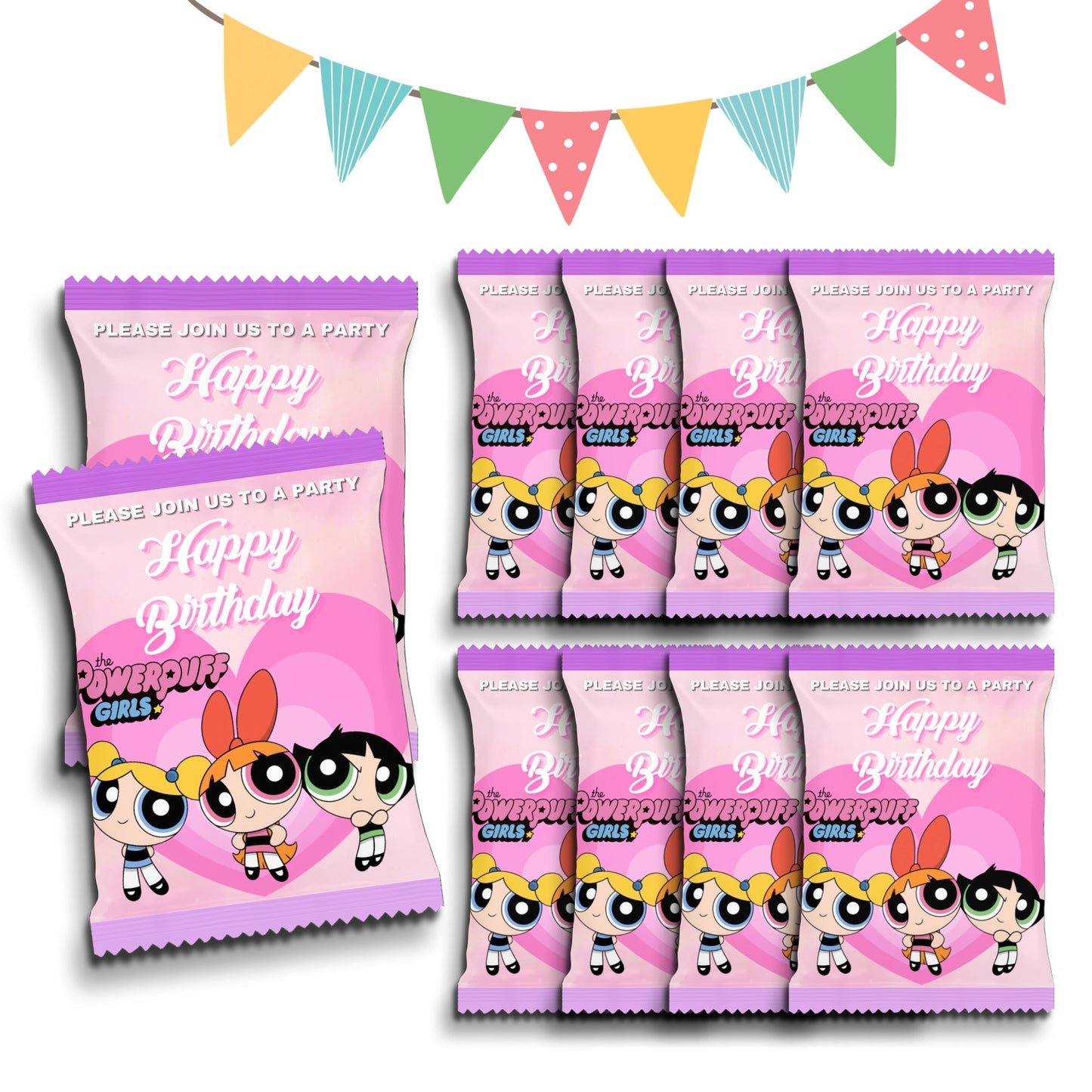 Personalised Crisps Packet | Power Puff Girls Design | Party Favours | Birthday Treat Bag (Pack of 10)