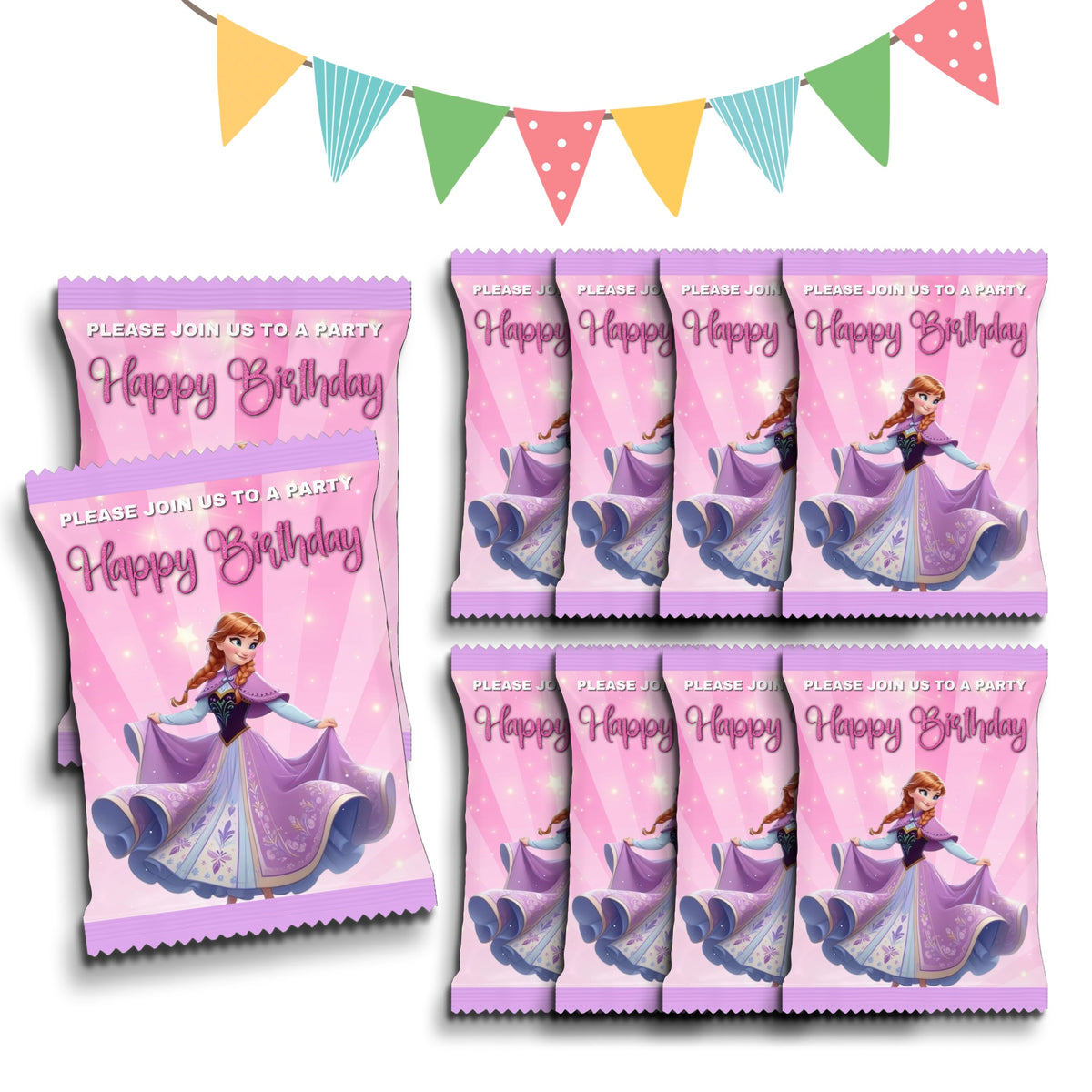 Personalised Crisps Packet | Anna Frozen Design | Party Favours | Birthday Treat Bag (Pack of 10)