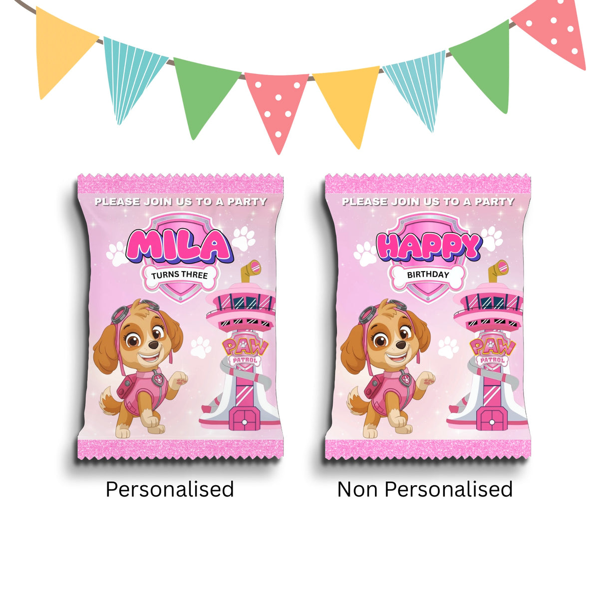 Personalised Crisps Packet | Paw Patrol Skye Design | Party Favours | Birthday Treat Bag (Pack of 10)