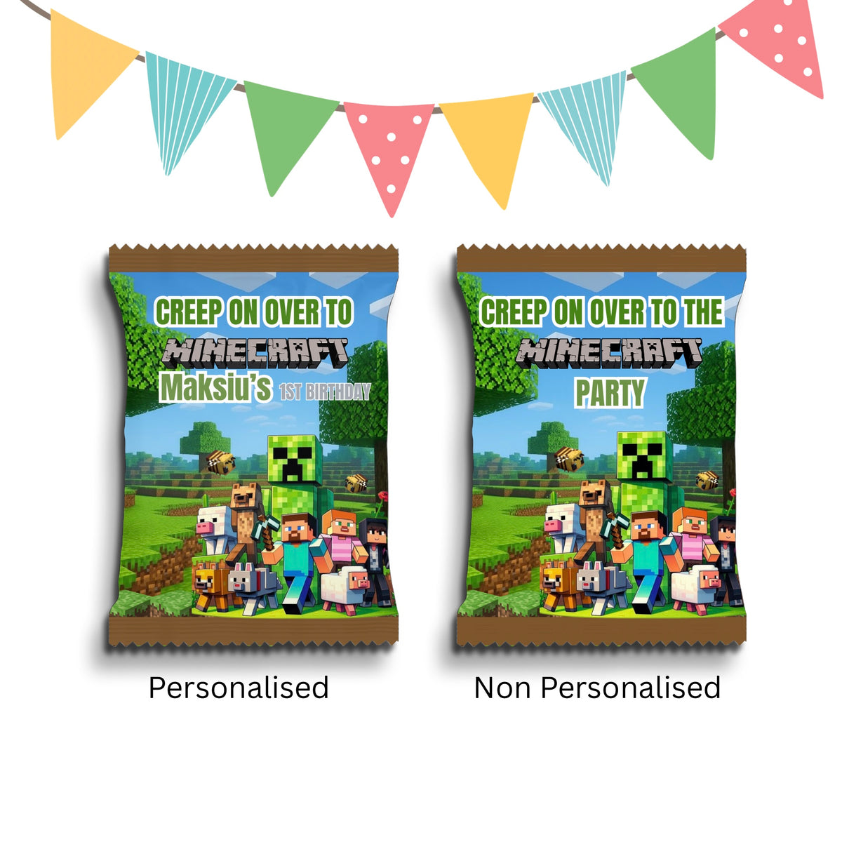 Personalised Crisps Packet | Minecraft Design | Party Favours | Birthday Treat Bag (Pack of 10)