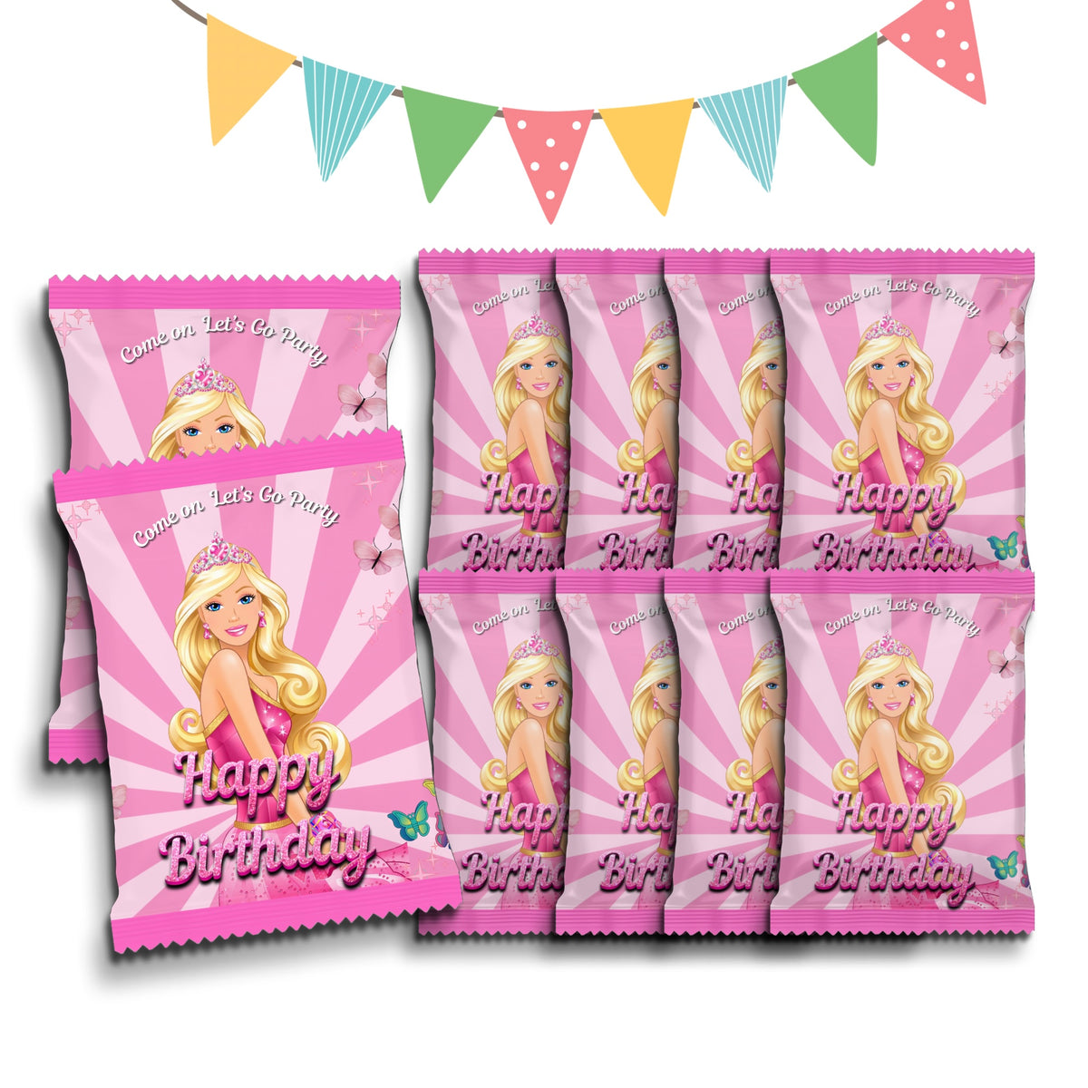 Personalised Crisps Packet | Pink Princess Design | Party Favours | Birthday Treat Bag (Pack of 10)