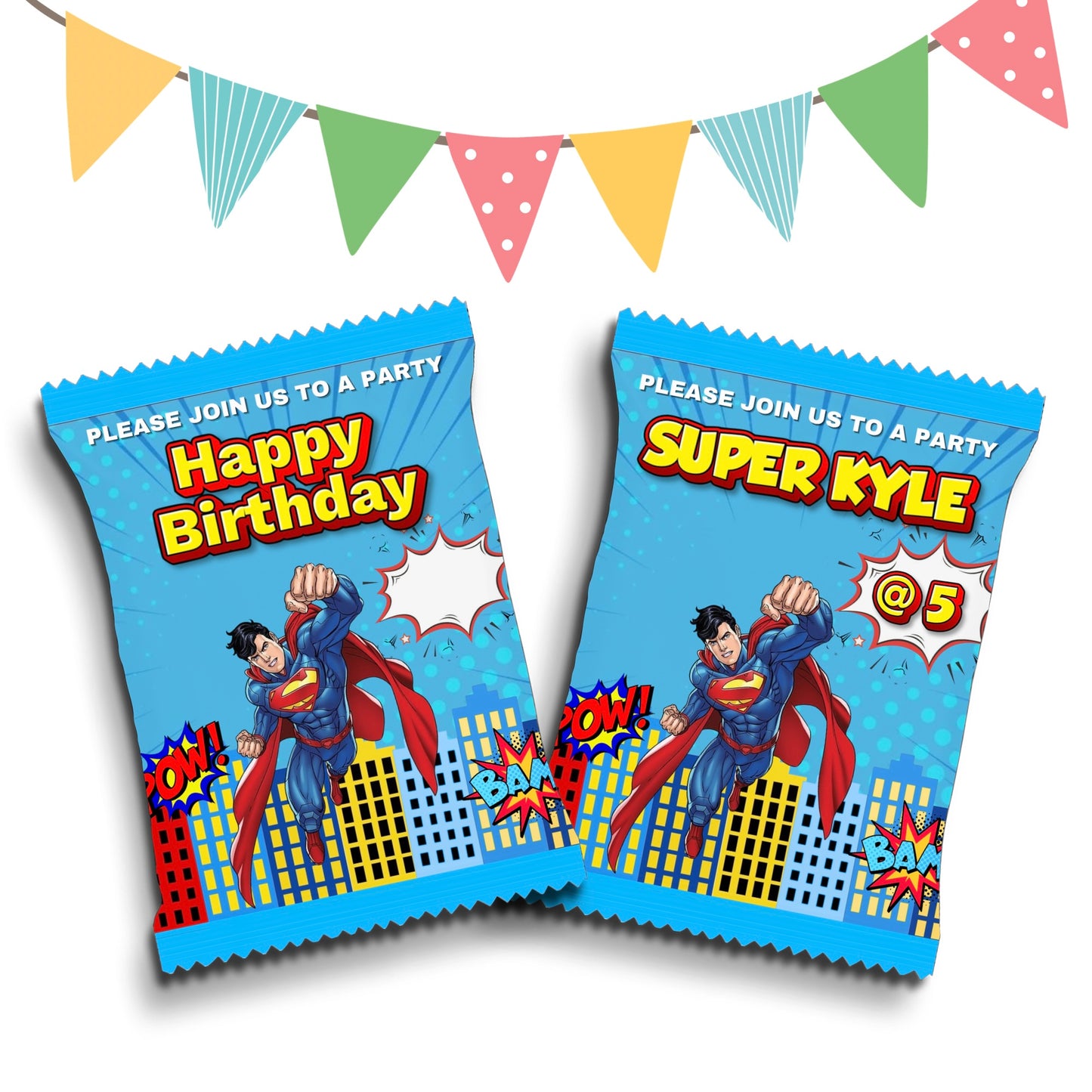 Personalised Crisps Packet | Super Hero Design | Party Favours | Birthday Treat Bag (Pack of 10)