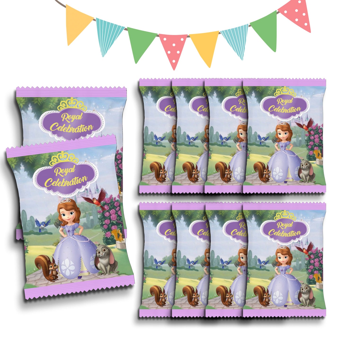 Personalised Crisps Packet | Sofia the first Design | Party Favours | Birthday Treat Bag (Pack of 10)