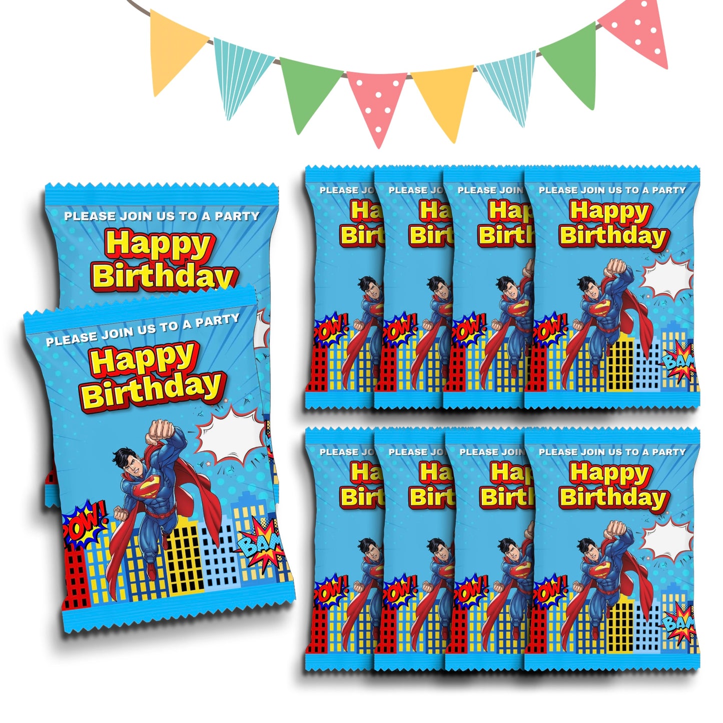 Personalised Crisps Packet | Super Hero Design | Party Favours | Birthday Treat Bag (Pack of 10)