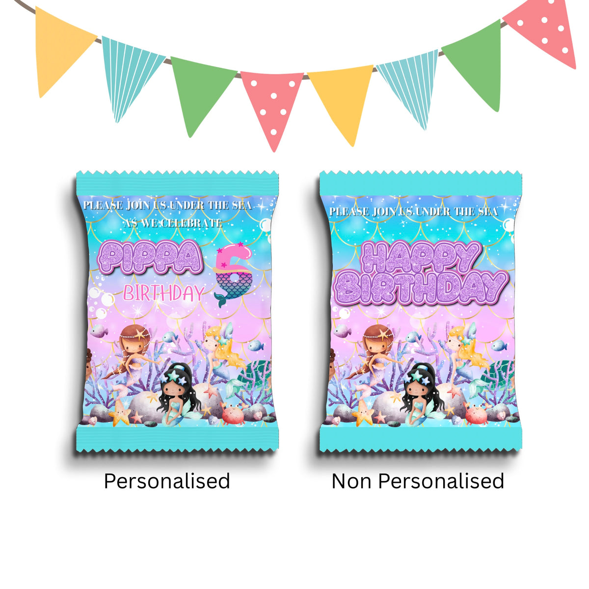 Personalised Crisps Packet | Mermaids Design | Party Favours | Birthday Treat Bag (Pack of 10)