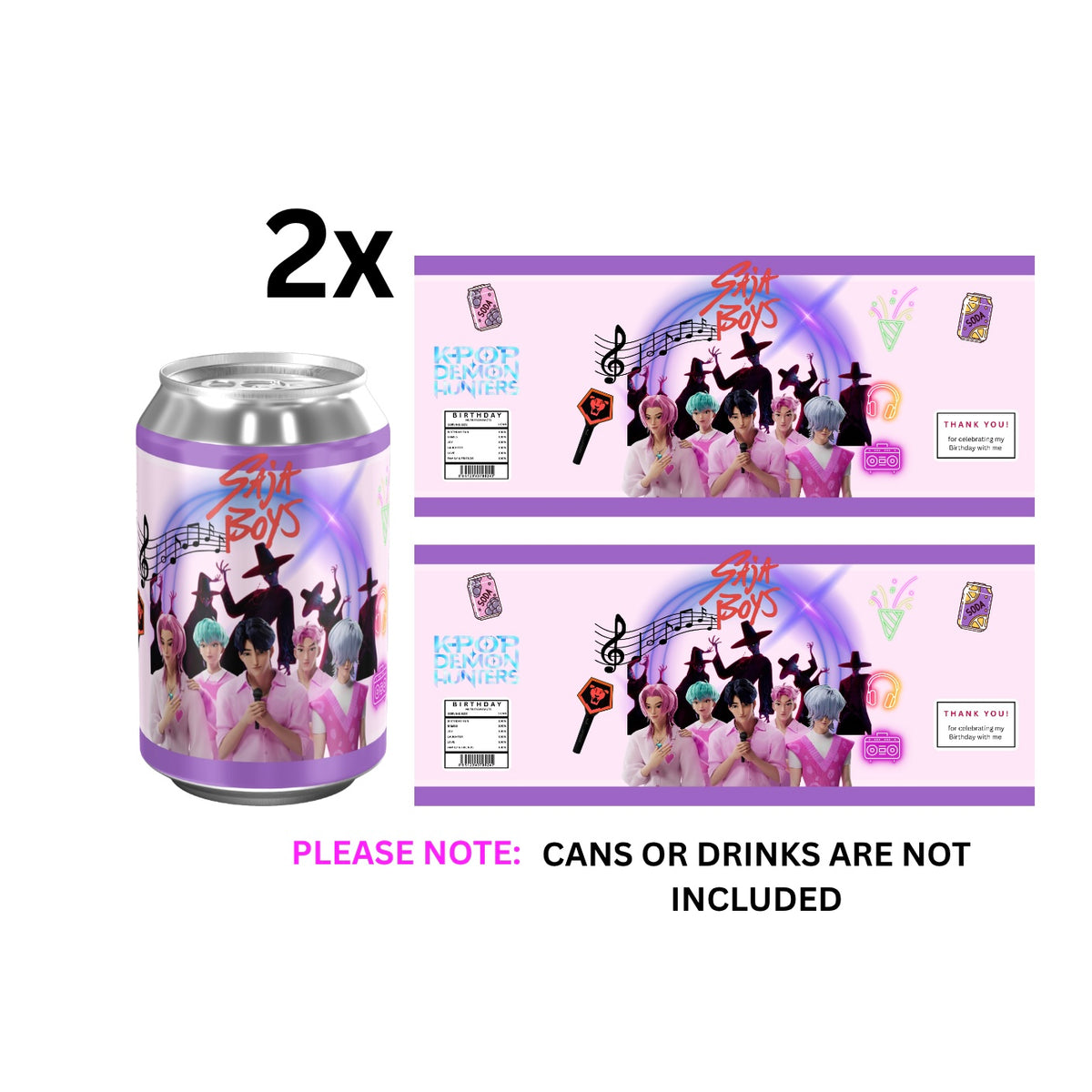 K-POP Huntrix Soda Can Wrappers | Waterproof Label Stickers | Birthday Party Upgrade (Pack of 2)