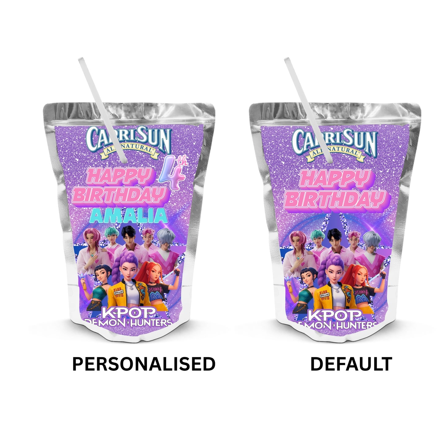 K-POP Huntrix Capri-sun Wrappers | Waterproof Label Stickers | Birthday Theme (Pack of 4)