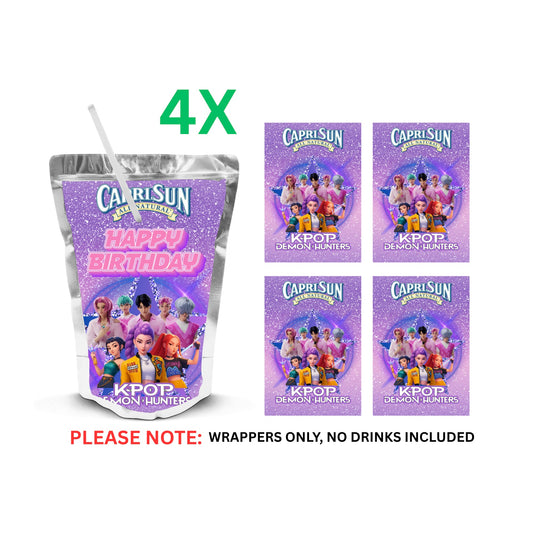 K-POP Huntrix Capri-sun Wrappers | Waterproof Label Stickers | Birthday Theme (Pack of 4)