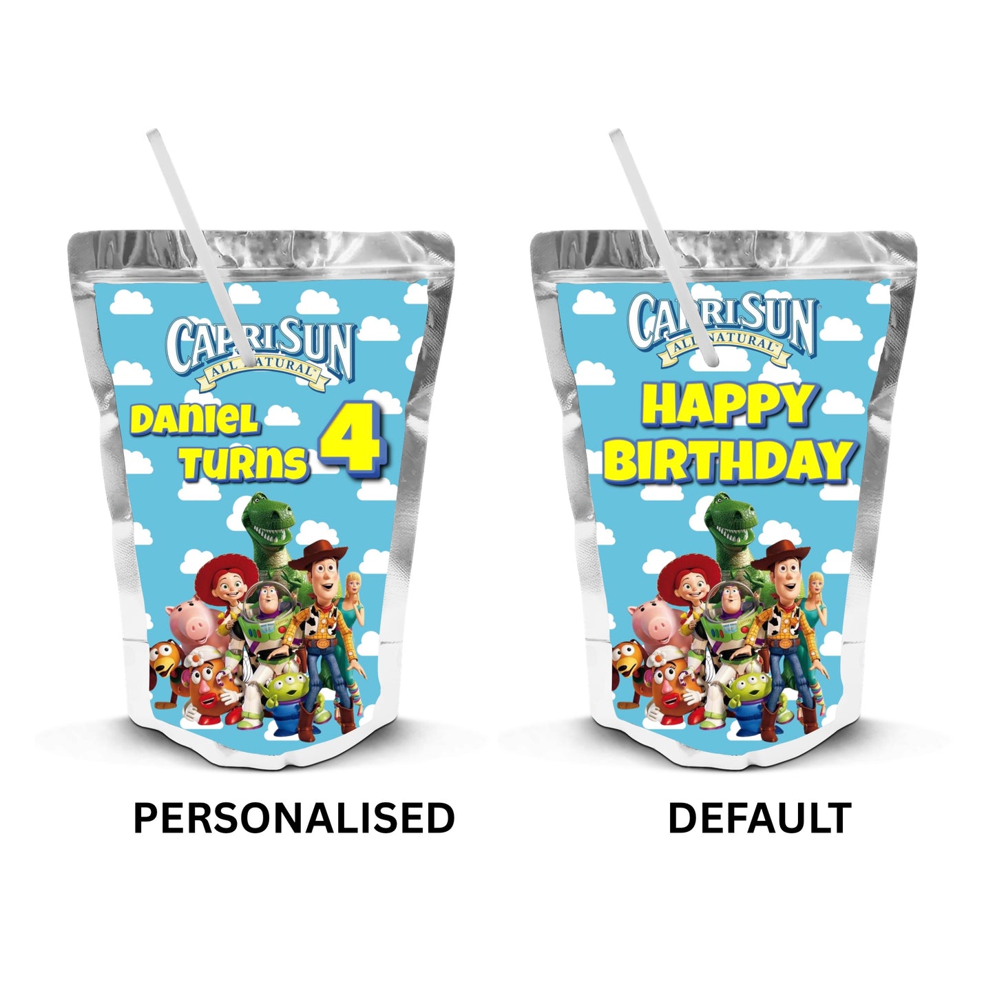 ToysTory Capri-sun Wrappers | Waterproof Label Stickers | Birthday Theme (Pack of 4)