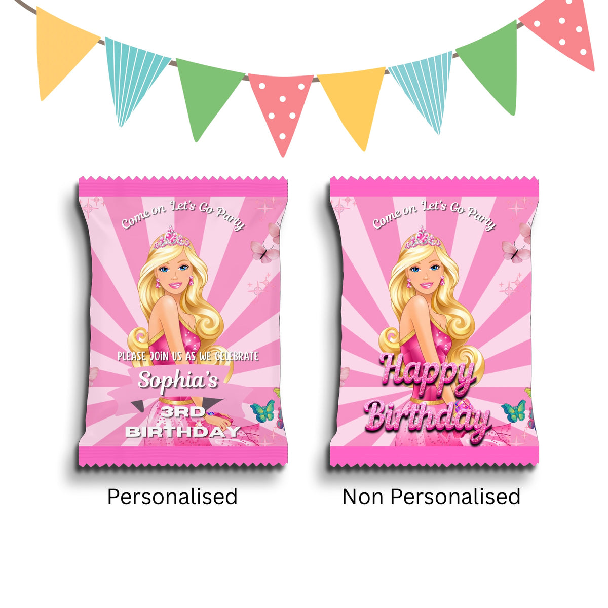 Personalised Crisps Packet | Pink Princess Design | Party Favours | Birthday Treat Bag (Pack of 10)