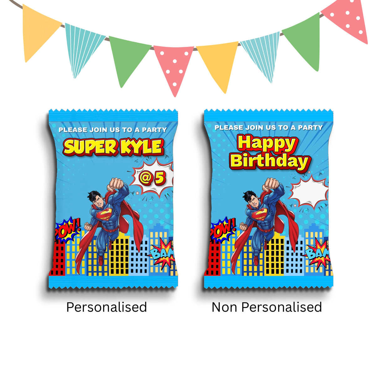 Personalised Crisps Packet | Super Hero Design | Party Favours | Birthday Treat Bag (Pack of 10)