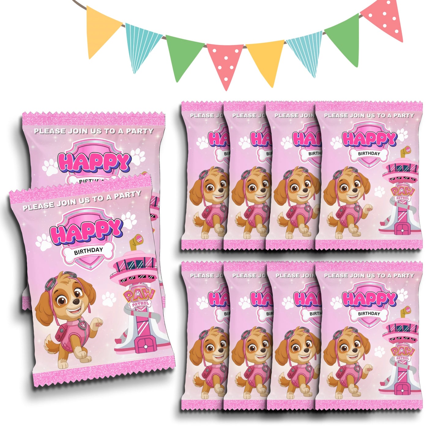 Personalised Crisps Packet | Paw Patrol Skye Design | Party Favours | Birthday Treat Bag (Pack of 10)