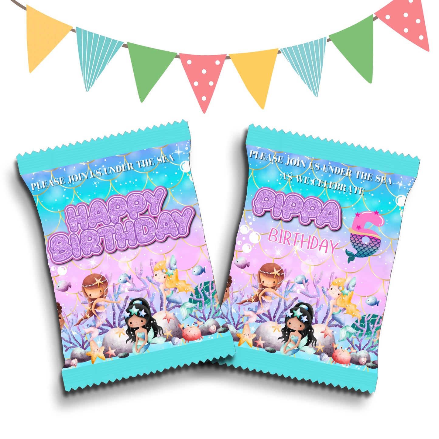 Personalised Crisps Packet | Mermaids Design | Party Favours | Birthday Treat Bag (Pack of 10)