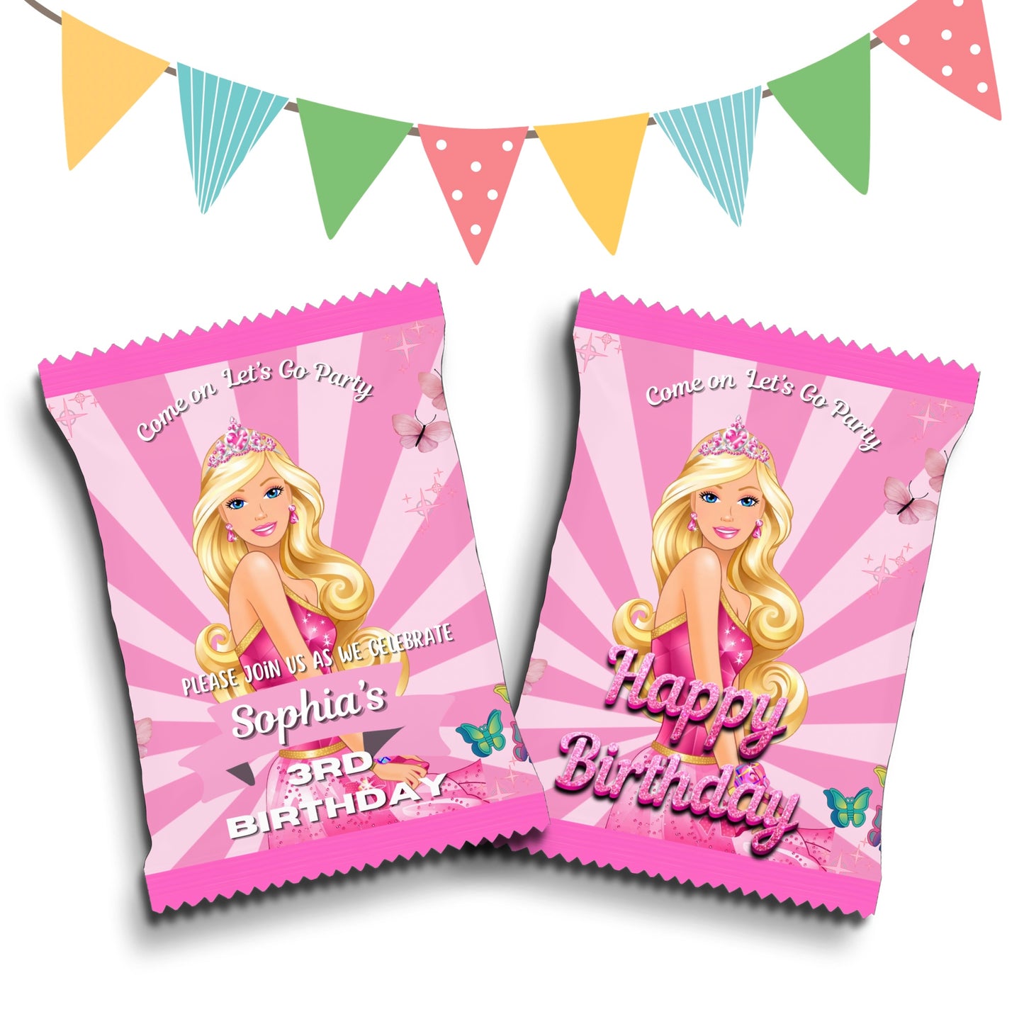 Personalised Crisps Packet | Pink Princess Design | Party Favours | Birthday Treat Bag (Pack of 10)