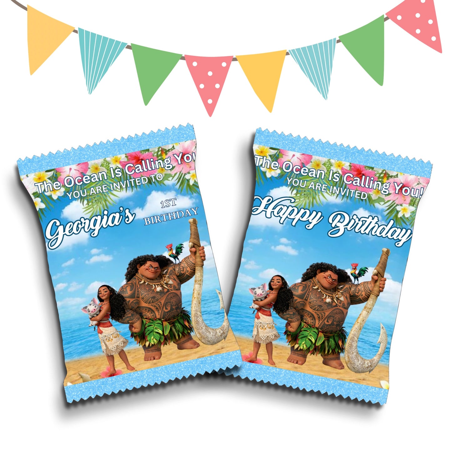 Personalised Crisps Packet | Moana Design | Party Favours | Birthday Treat Bag (Pack of 10)