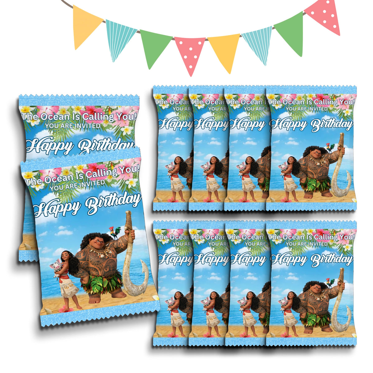 Personalised Crisps Packet | Moana Design | Party Favours | Birthday Treat Bag (Pack of 10)