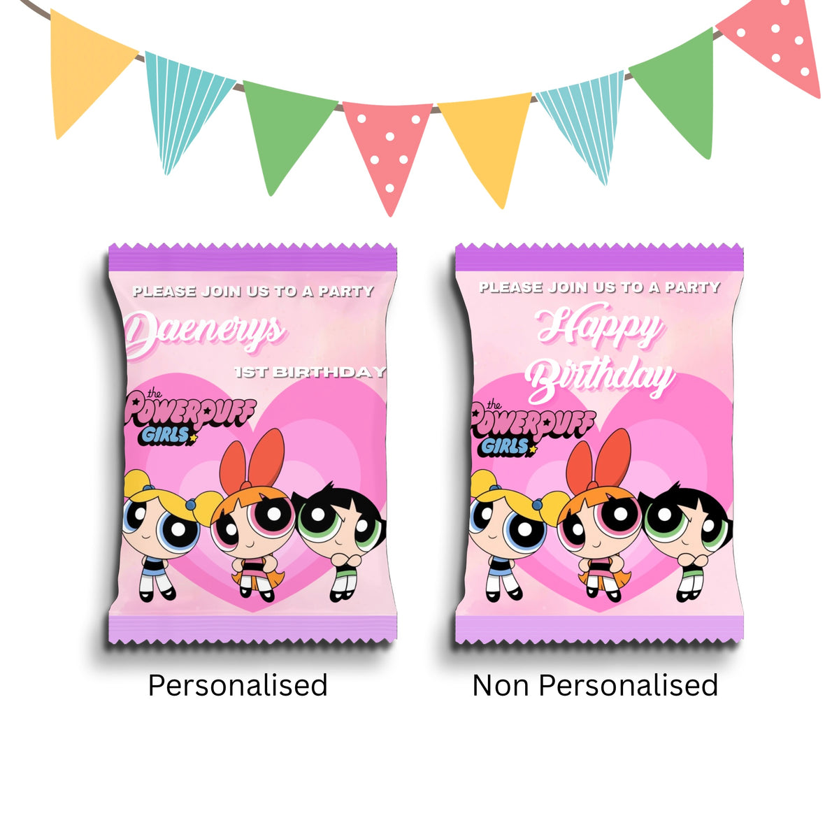 Personalised Crisps Packet | Power Puff Girls Design | Party Favours | Birthday Treat Bag (Pack of 10)
