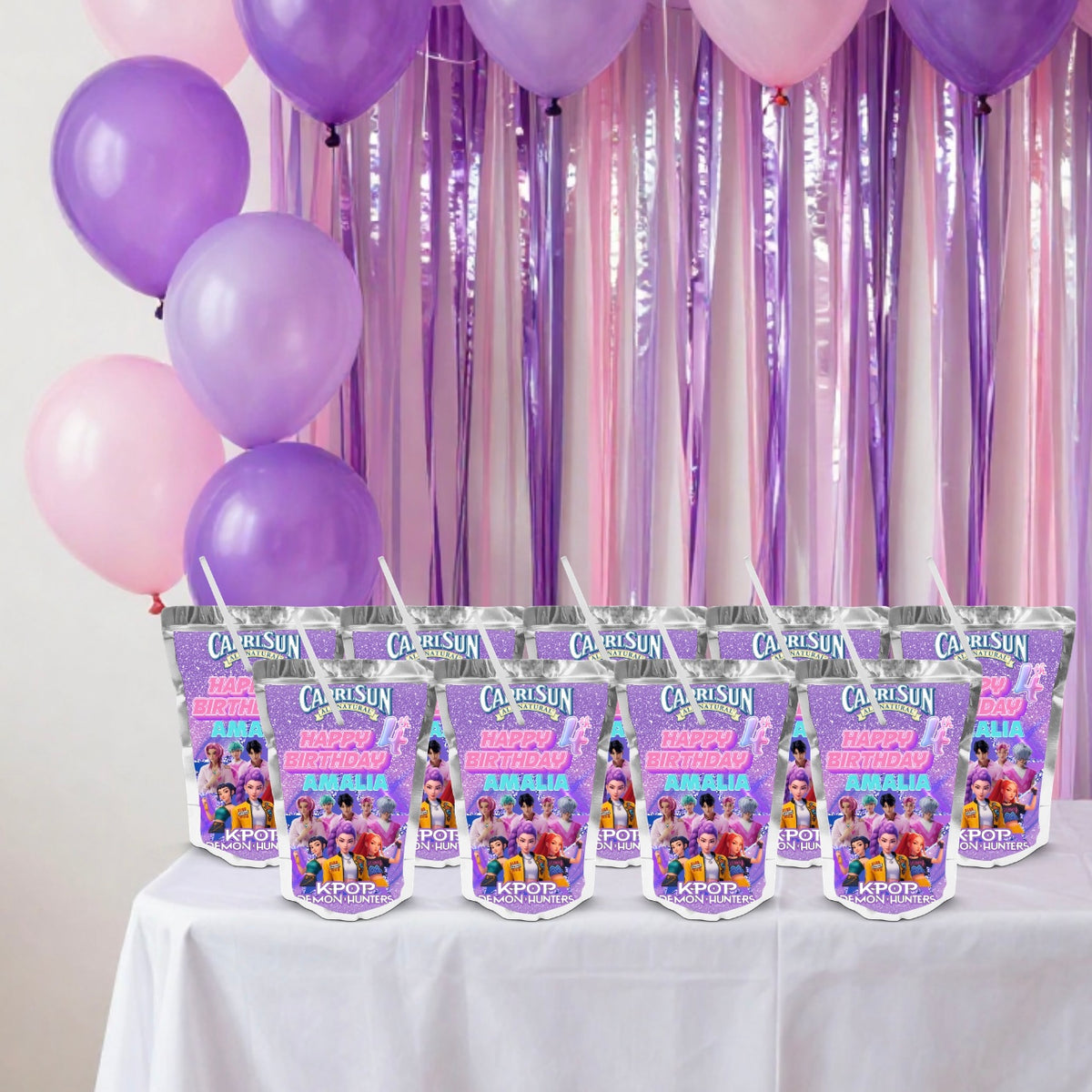 K-POP Huntrix Capri-sun Wrappers | Waterproof Label Stickers | Birthday Theme (Pack of 4)