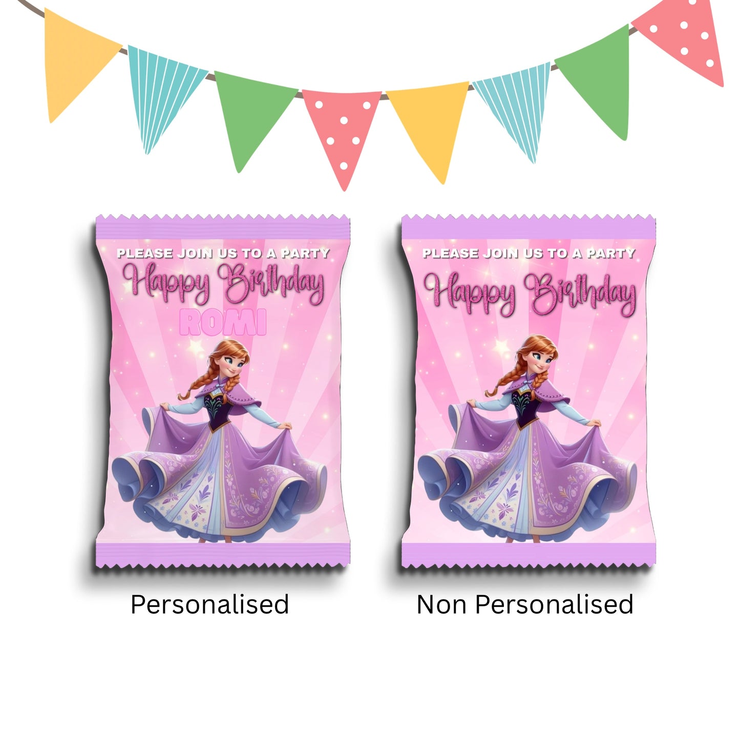 Personalised Crisps Packet | Anna Frozen Design | Party Favours | Birthday Treat Bag (Pack of 10)