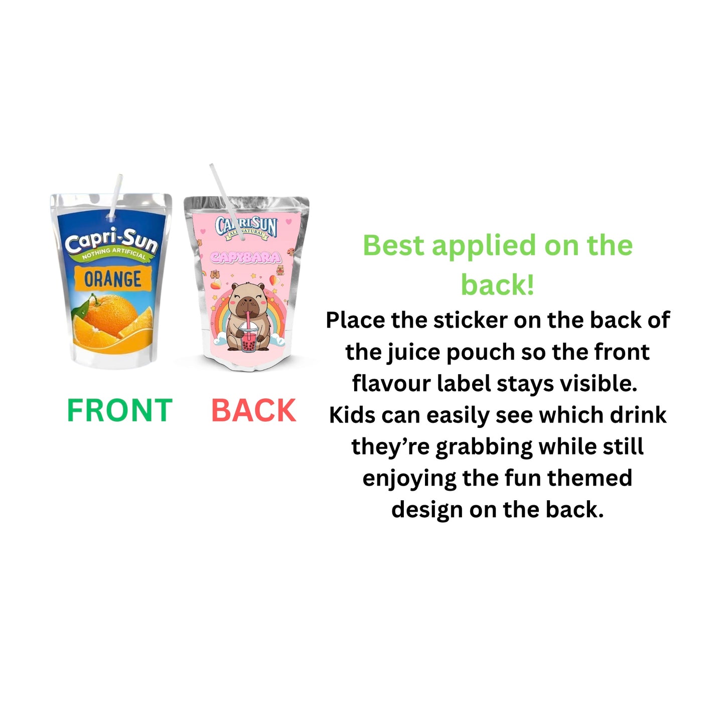 Capybara Capri-sun Wrappers | Waterproof Label Stickers | Birthday Theme (Pack of 4)