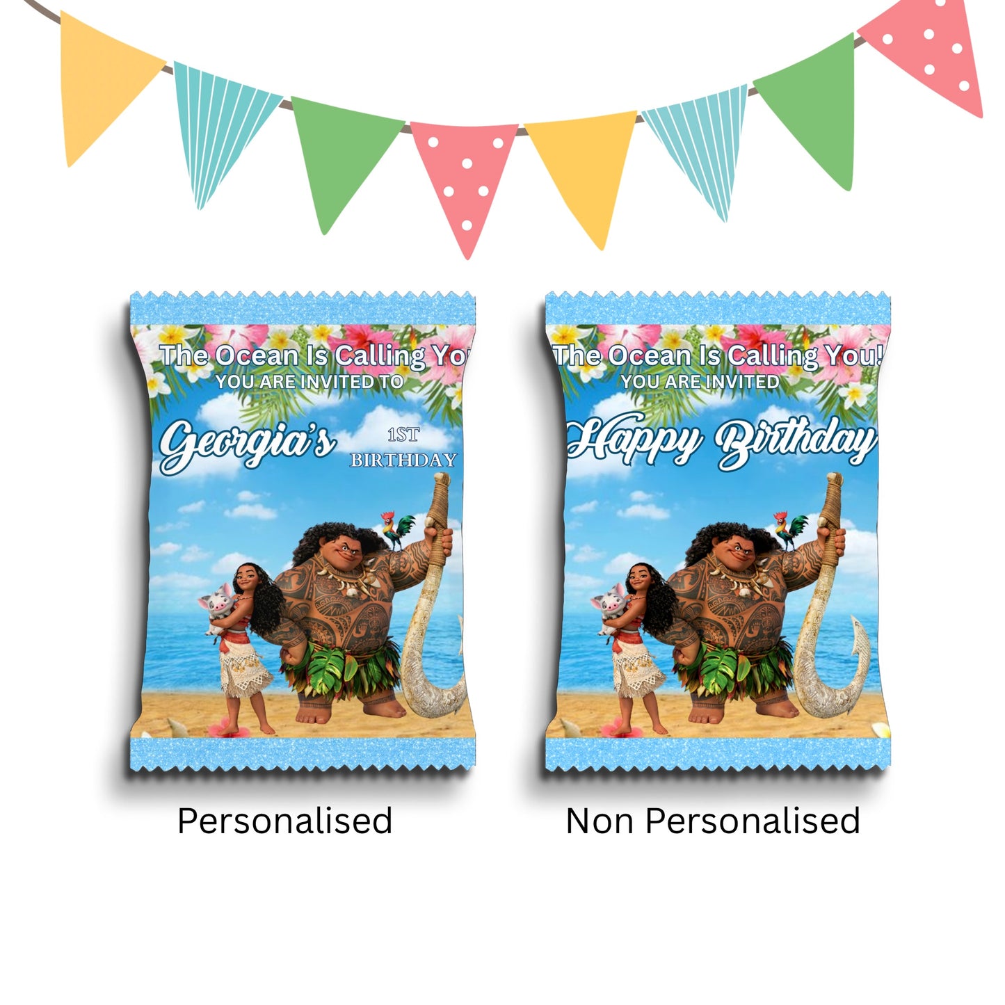 Personalised Crisps Packet | Moana Design | Party Favours | Birthday Treat Bag (Pack of 10)