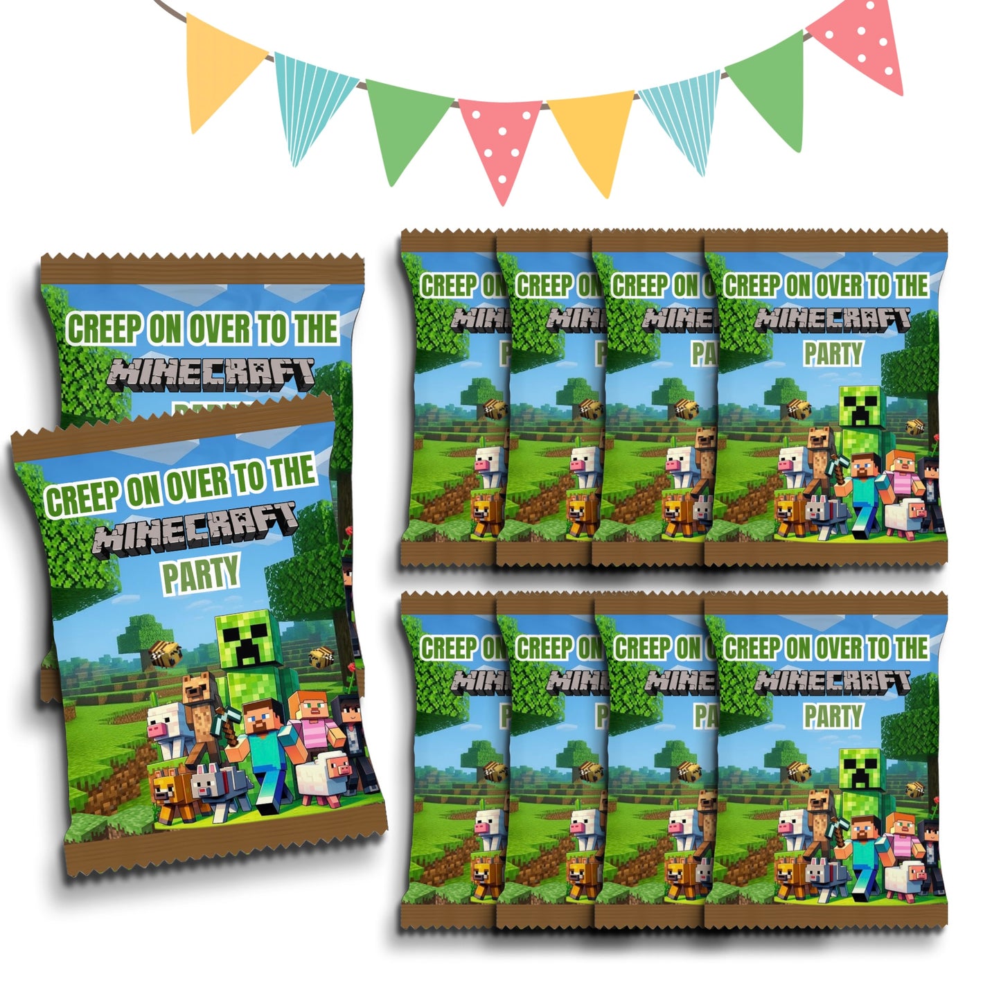 Personalised Crisps Packet | Minecraft Design | Party Favours | Birthday Treat Bag (Pack of 10)
