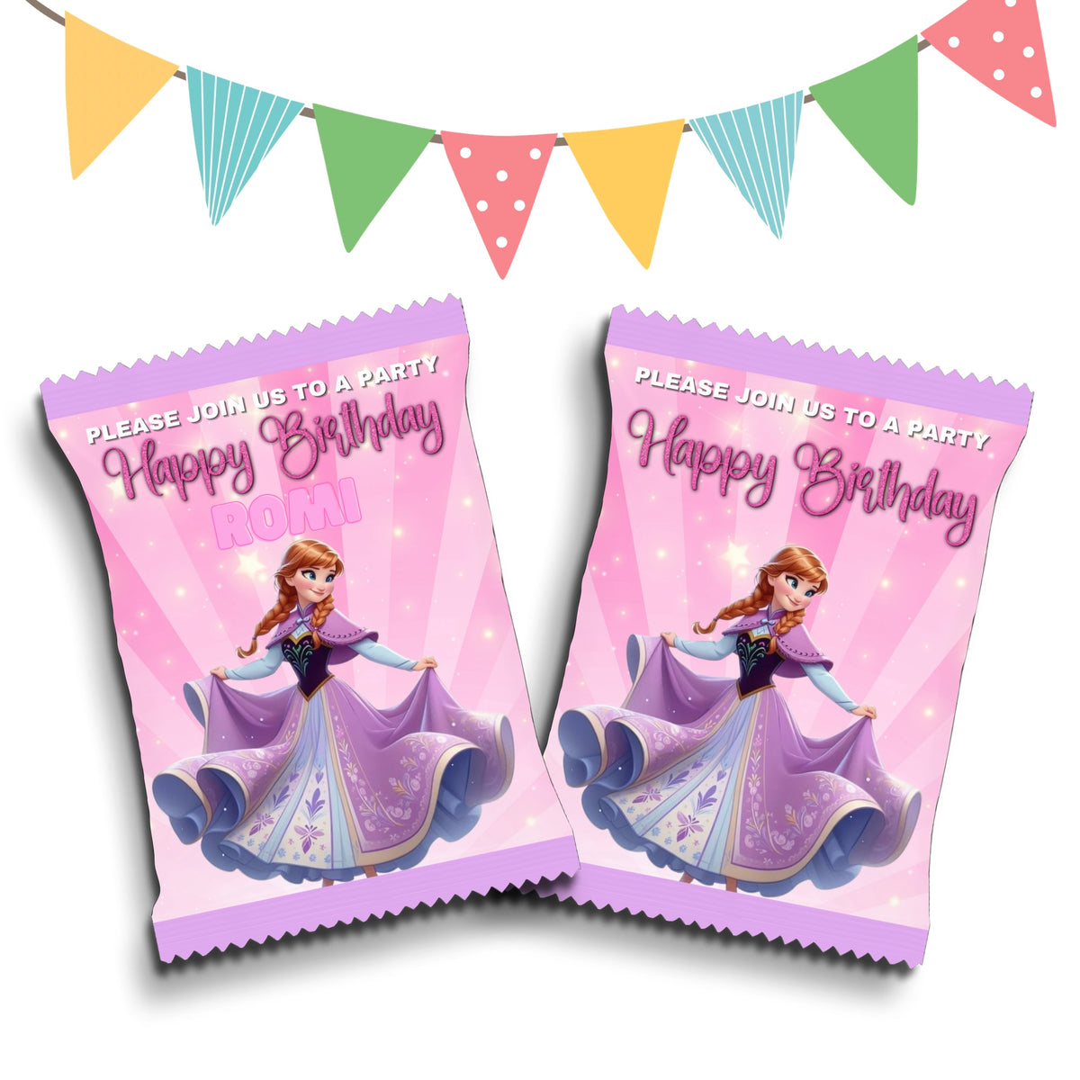 Personalised Crisps Packet | Anna Frozen Design | Party Favours | Birthday Treat Bag (Pack of 10)