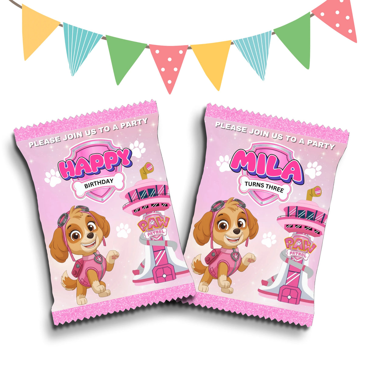 Personalised Crisps Packet | Paw Patrol Skye Design | Party Favours | Birthday Treat Bag (Pack of 10)