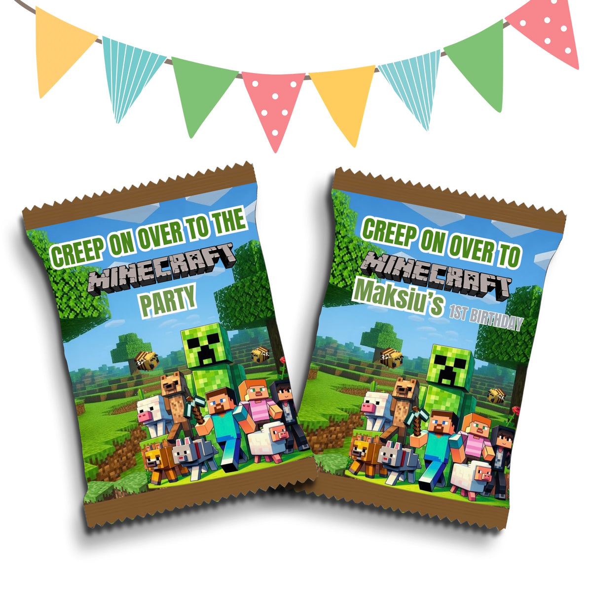Personalised Crisps Packet | Minecraft Design | Party Favours | Birthday Treat Bag (Pack of 10)