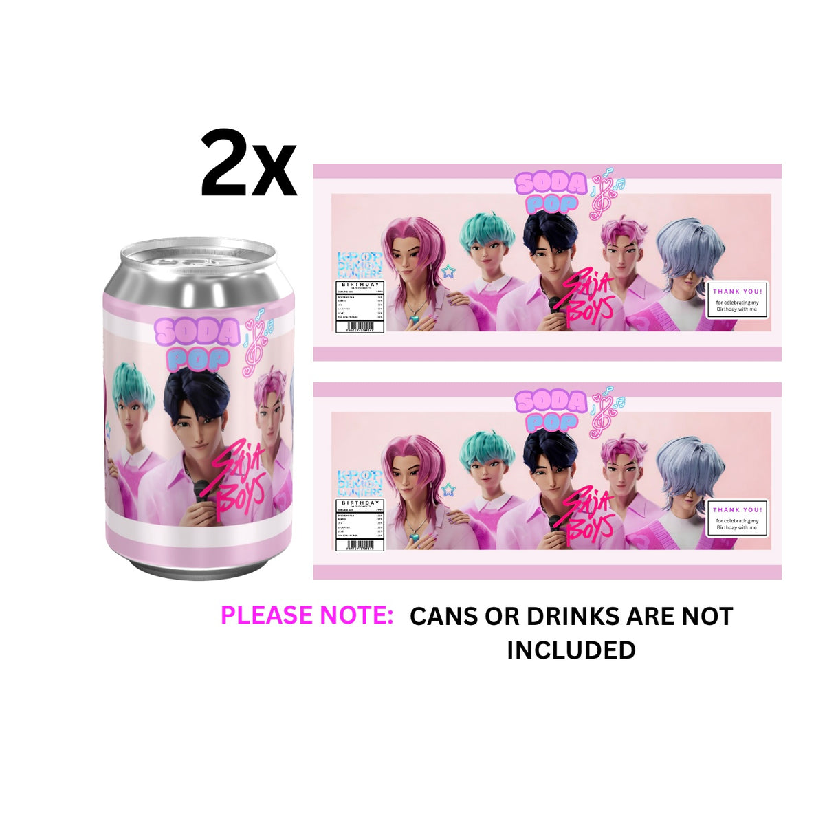 K-POP Huntrix Soda Can Wrappers | Waterproof Label Stickers | Birthday Party Upgrade (Pack of 2)