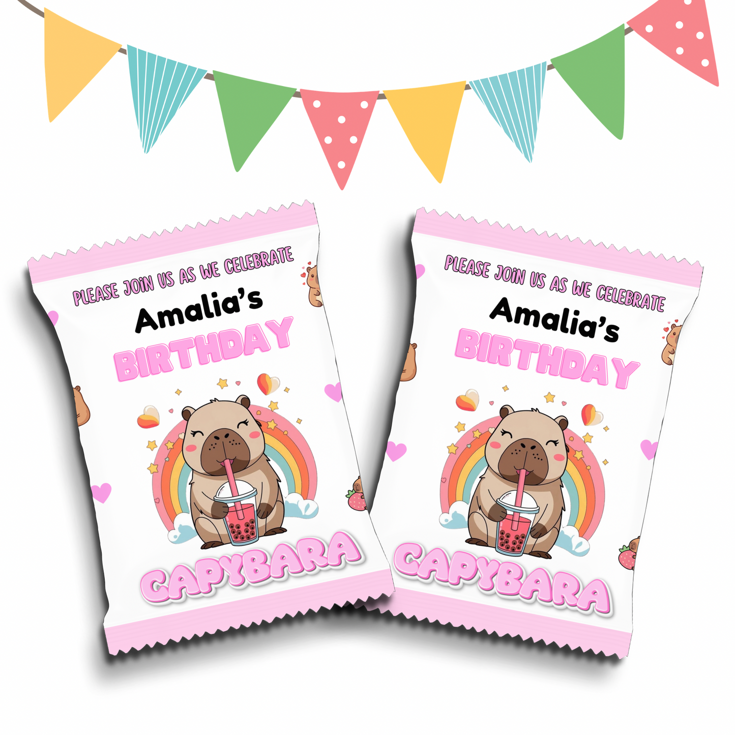 Personalised Crisps Packet | Capybara Design | Party Favours | Birthday Treat Bag (Pack of 10)