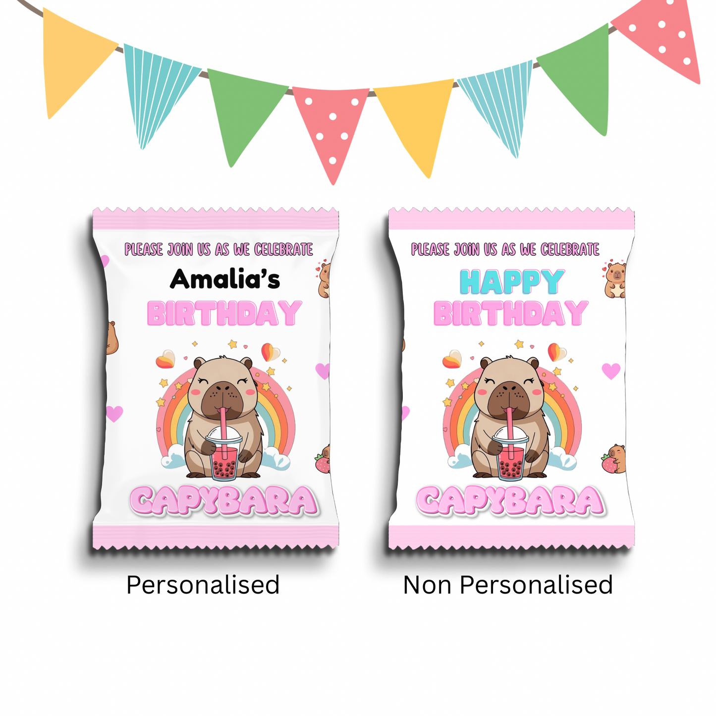 Personalised Crisps Packet | Capybara Design | Party Favours | Birthday Treat Bag (Pack of 10)
