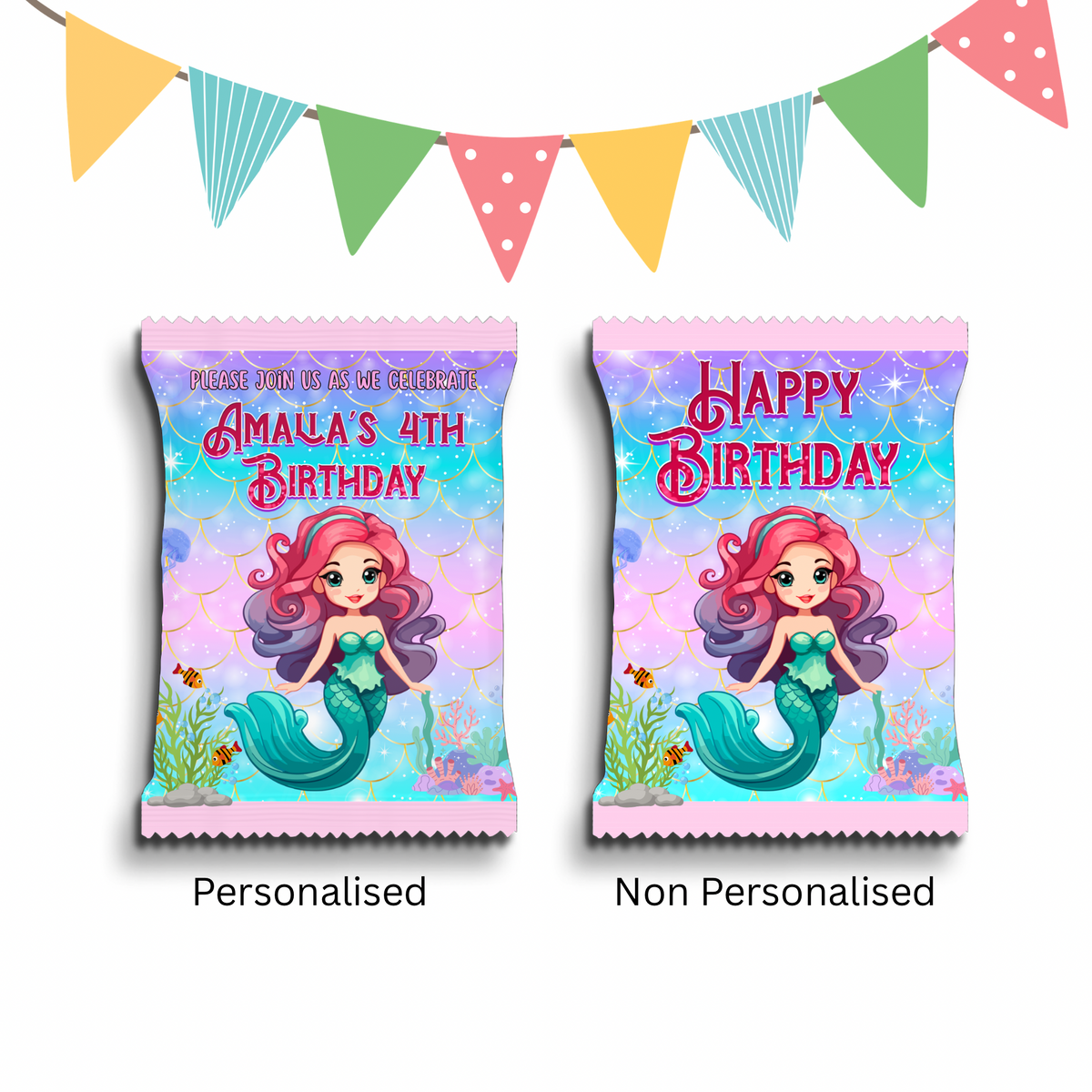 Personalised Crisps Packet | Mermaid Design | Party Favours | Birthday Treat Bag (Pack of 10)