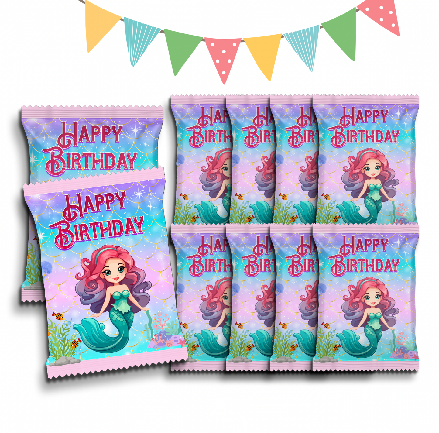Personalised Crisps Packet | Mermaid Design | Party Favours | Birthday Treat Bag (Pack of 10)