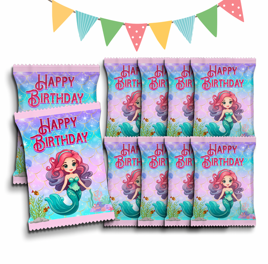 Personalised Crisps Packet | Mermaid Design | Party Favours | Birthday Treat Bag (Pack of 10)